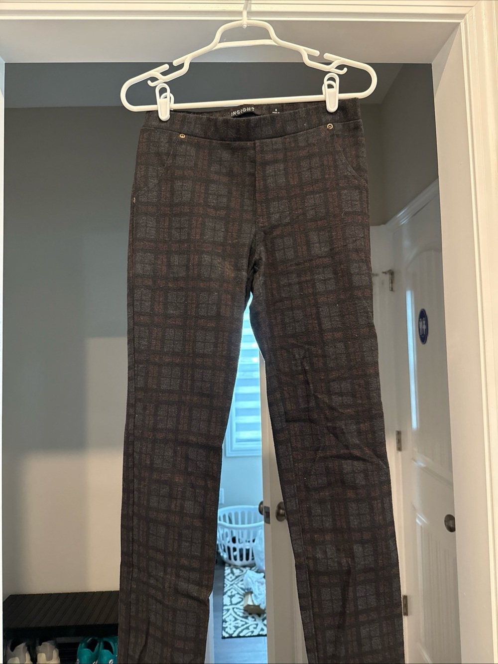Insight Pants Womens Large Brown Black Plaid Skinny Pull On Stretch Size 6